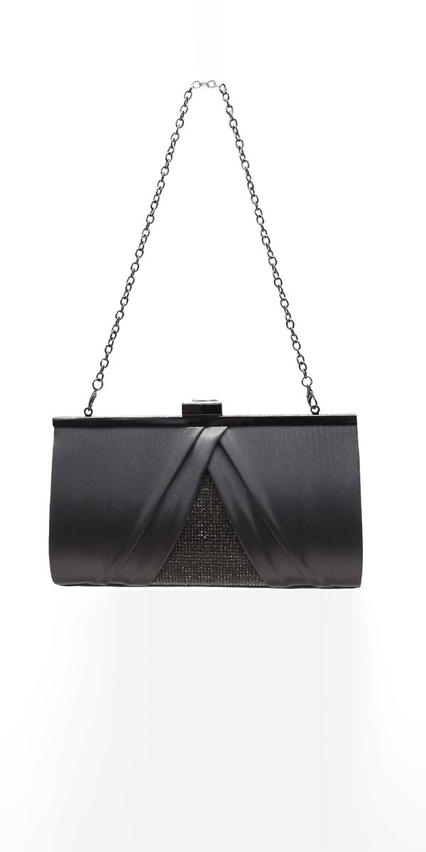 Pleated Satin Handbag with Rhinestone Detail - Camille La Vie