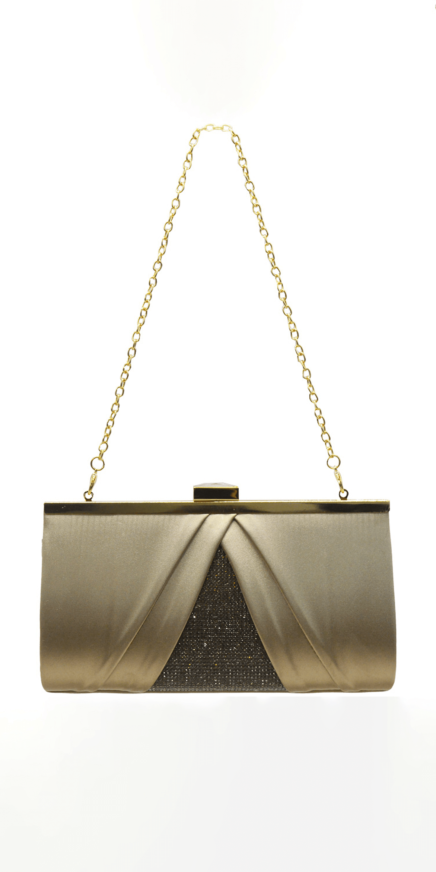 Pleated Satin Handbag with Rhinestone Detail - Camille La Vie