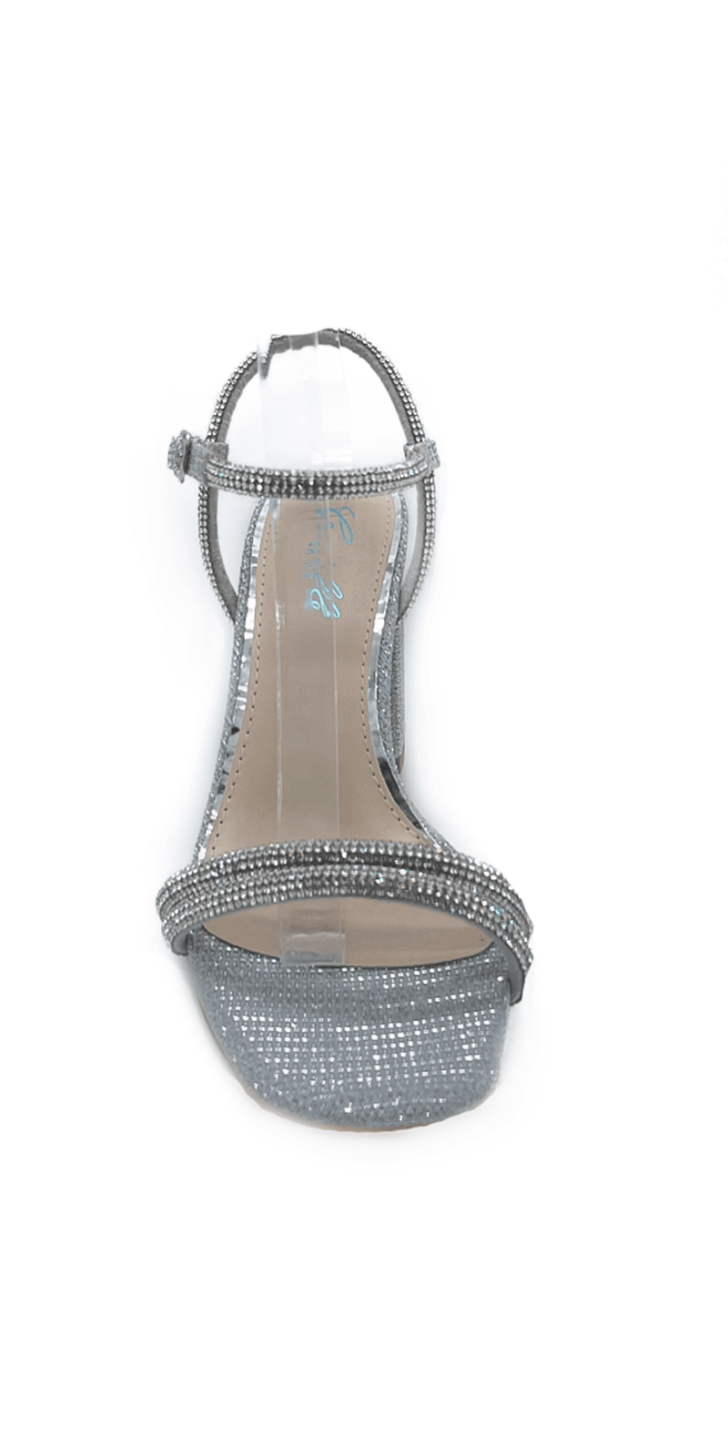 silver/size/6/Camille La Vie/Glitter Double Strap Rhinestone Block Heel Sandal /front