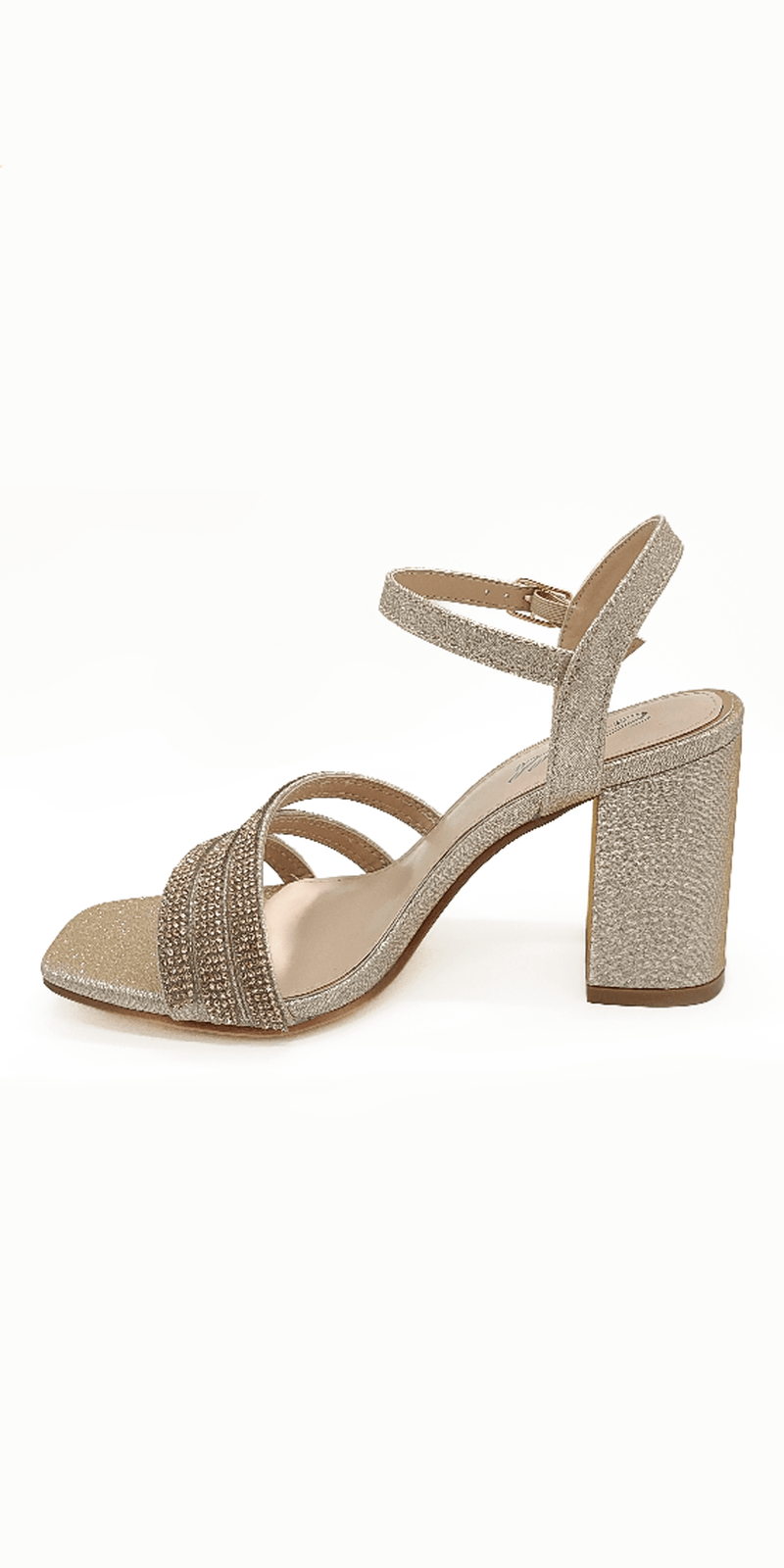 champagne/size/6/ Camille La Vie/Rhinestone Strappy Block Heel Glitter Sandal /left