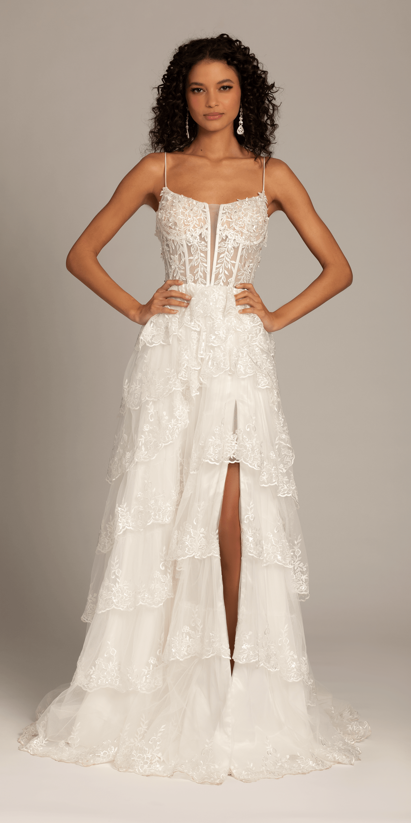 ivory/size/4/missy/Camille La Vie/Embellished Corset Tiered Tulle Dress with Side Slit/front alt