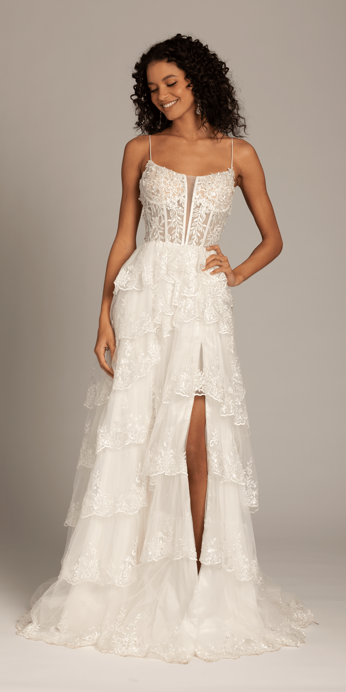 ivory/size/4/missy/Camille La Vie/Embellished Corset Tiered Tulle Dress with Side Slit/front alt 2