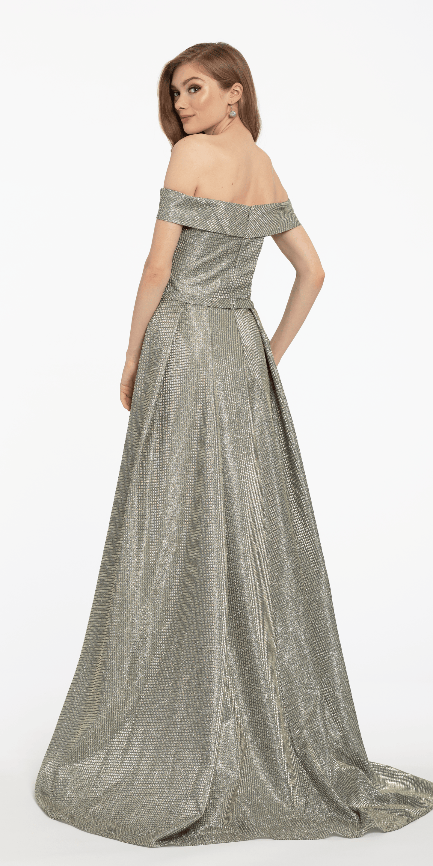 Off the Shoulder Metallic Shimmer Dress - Camille La Vie