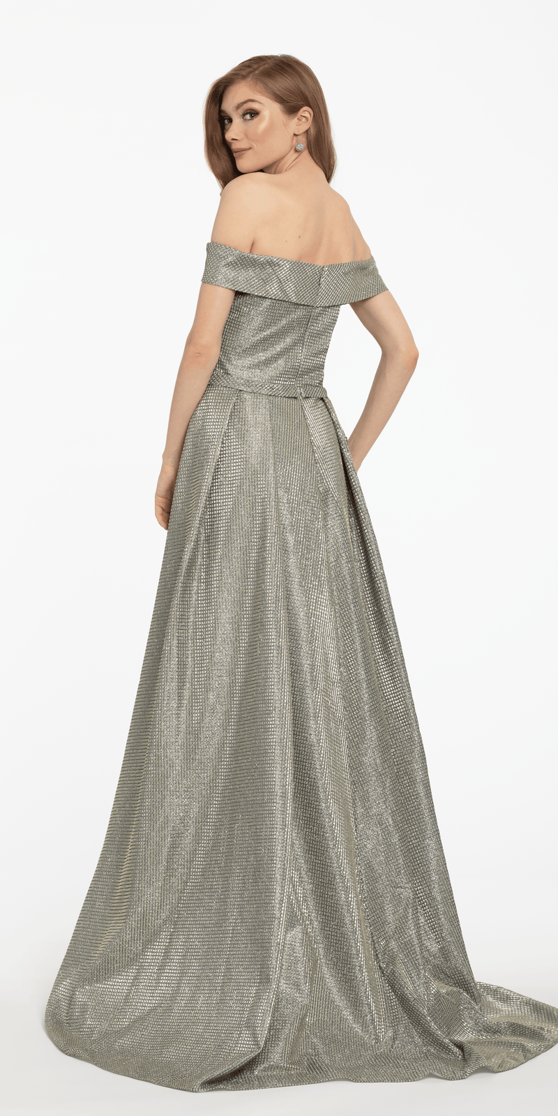 Off the Shoulder Metallic Shimmer Dress - Camille La Vie