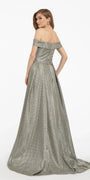 light-gold/size/4/missy/Camille La Vie/Off the Shoulder Metallic Shimmer Dress/back alt