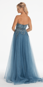 Strapless Glitter Embroidered Sweetheart Puff Sleeve Ballgown - Camille La Vie