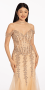 Illusion Corset Off the Shoulder Godet Dress - Camille La Vie