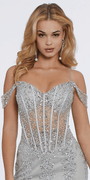 Illusion Corset Off the Shoulder Godet Dress - Camille La Vie
