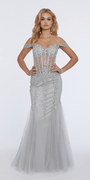 Illusion Corset Off the Shoulder Godet Dress - Camille La Vie