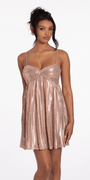 Shimmer Foil Pinstripe Twisted Sweetheart Babydoll Dress - Camille La Vie
