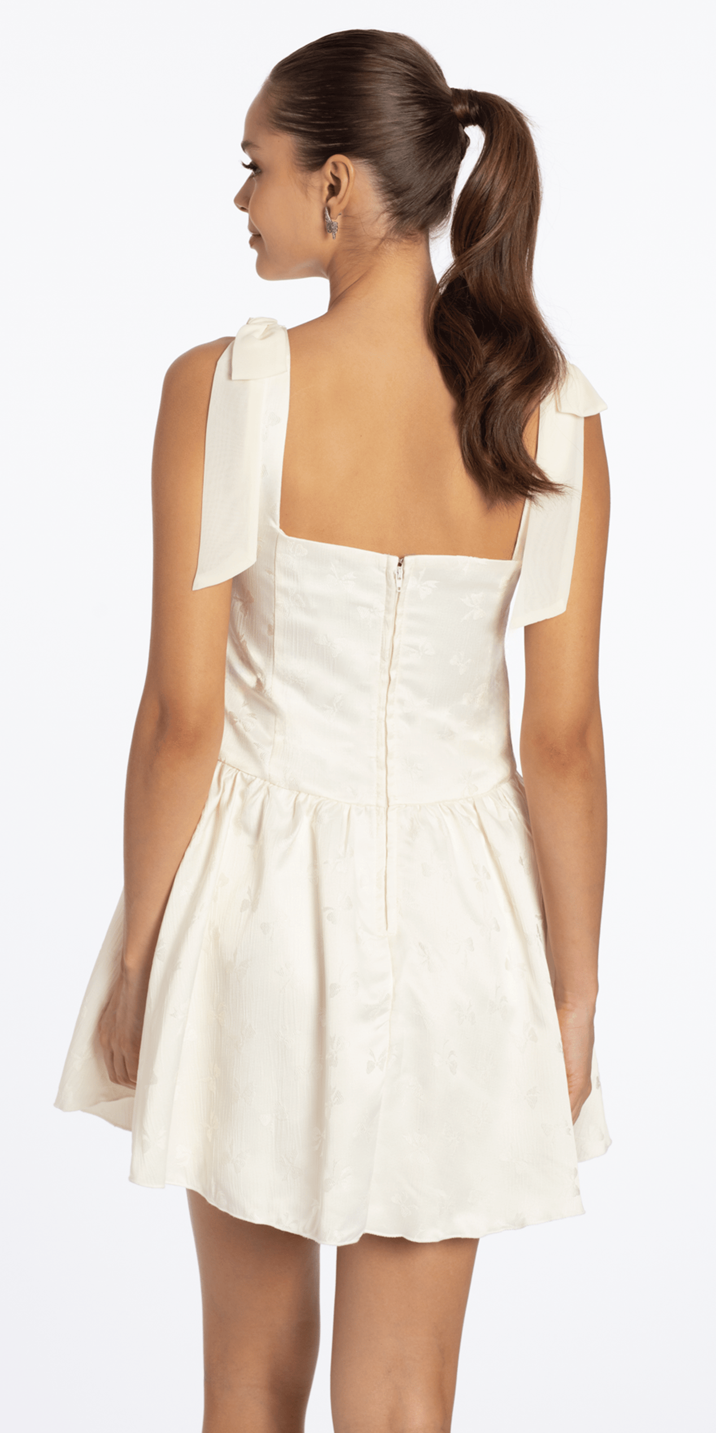 Basque Waist Jacquard Tie Shoulder Dress - Camille La Vie