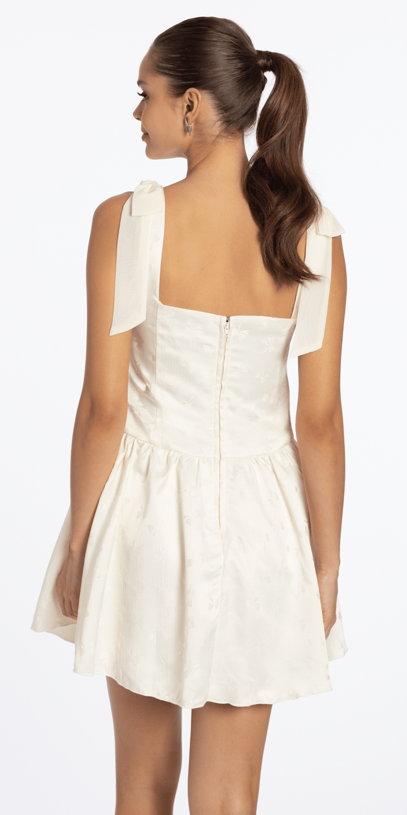 Basque Waist Jacquard Tie Shoulder Dress - Camille La Vie