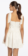 Basque Waist Jacquard Tie Shoulder Dress - Camille La Vie