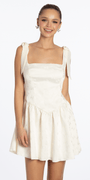 Basque Waist Jacquard Tie Shoulder Dress - Camille La Vie