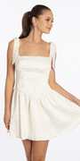 Basque Waist Jacquard Tie Shoulder Dress - Camille La Vie