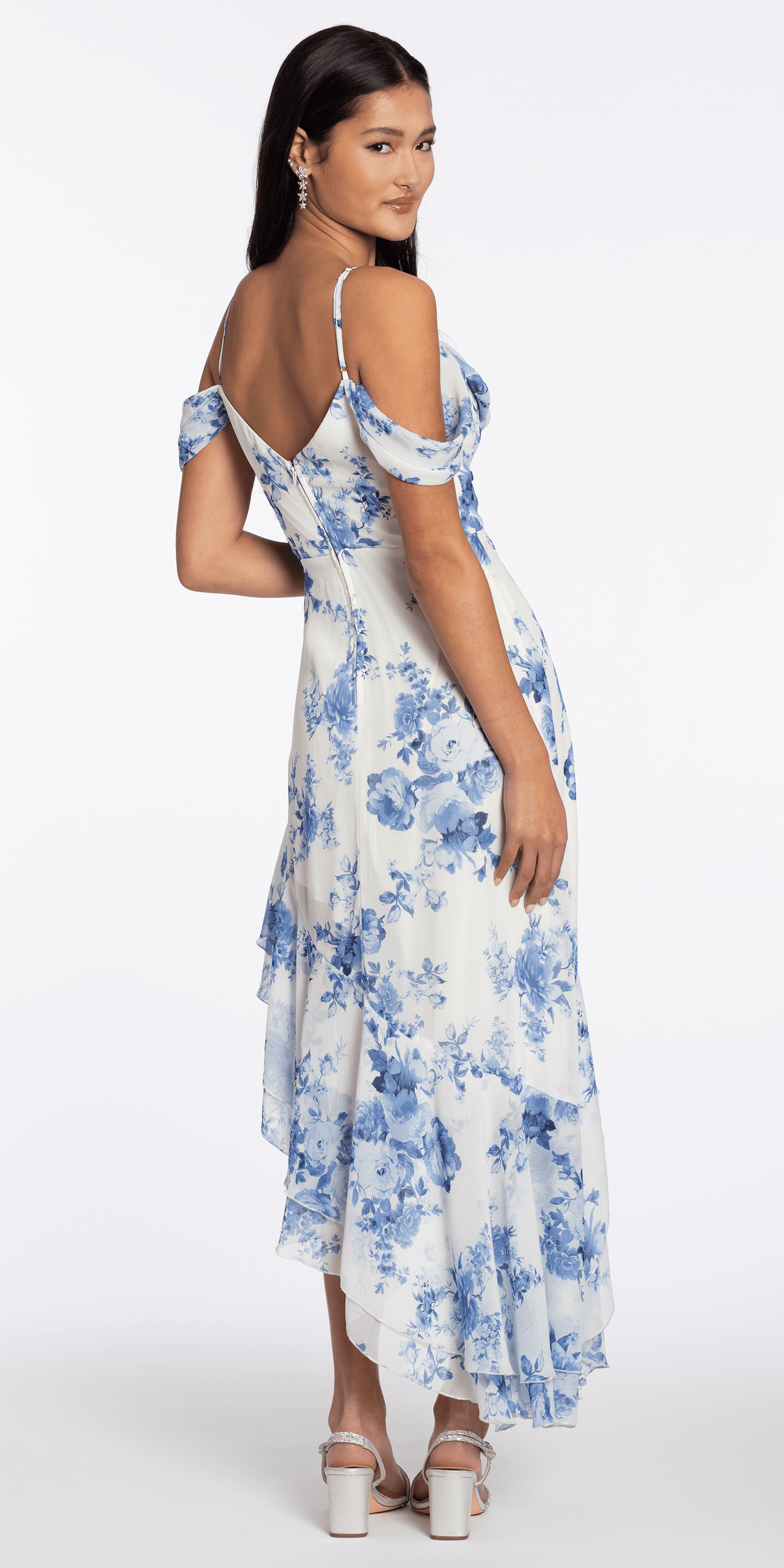 Floral Print Chiffon Off the Shoulder High Low Dress - Camille La Vie