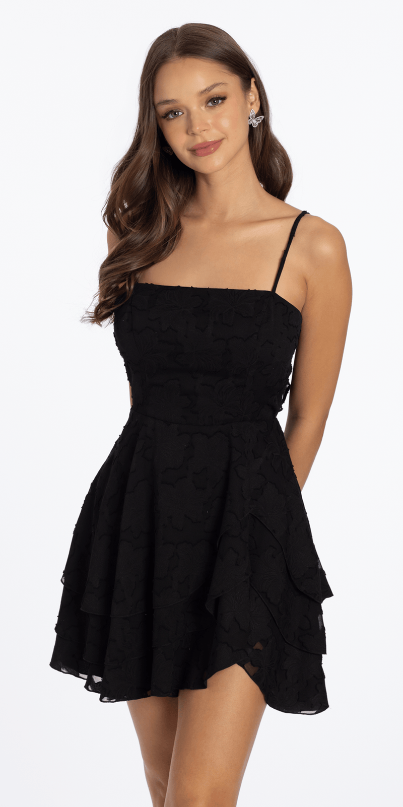 Chiffon Burnout Skater Dress with Asymmetrical Tiered Skirt - Camille La Vie