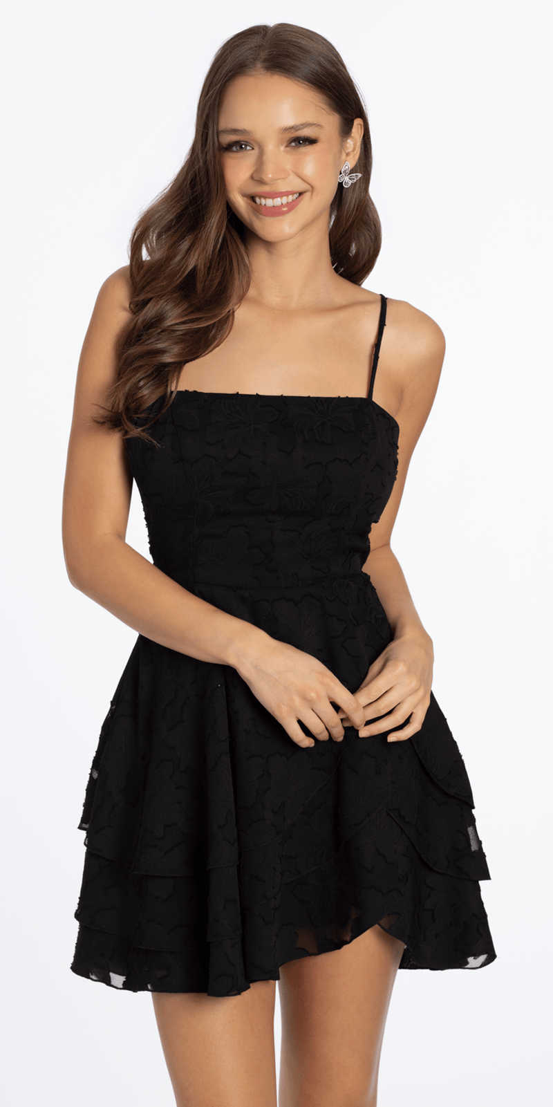 Chiffon Burnout Skater Dress with Asymmetrical Tiered Skirt - Camille La Vie