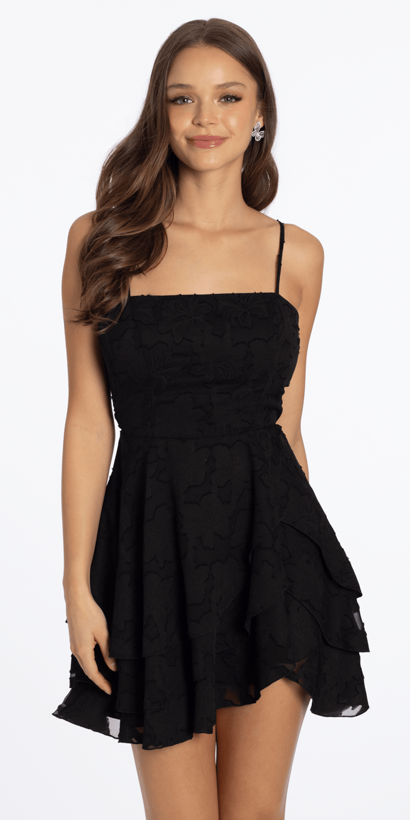 Chiffon Burnout Skater Dress with Asymmetrical Tiered Skirt - Camille La Vie