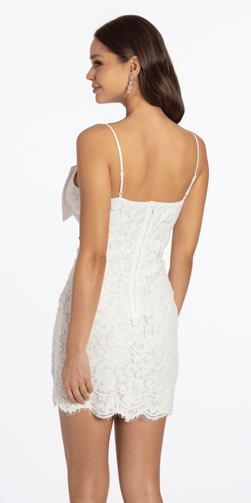 Floral Lace Bow Front Sheath Dress with Scalloped Hem - Camille La Vie
