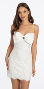 Floral Lace Bow Front Sheath Dress with Scalloped Hem - Camille La Vie