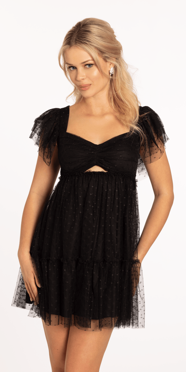 Peek a Boo Mesh Empire Tiered Shoulder Dress with Tie Back - Camille La Vie