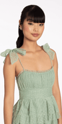 Tiered Mesh Embossed Fit and Flare Dress with Tie Straps - Camille La Vie