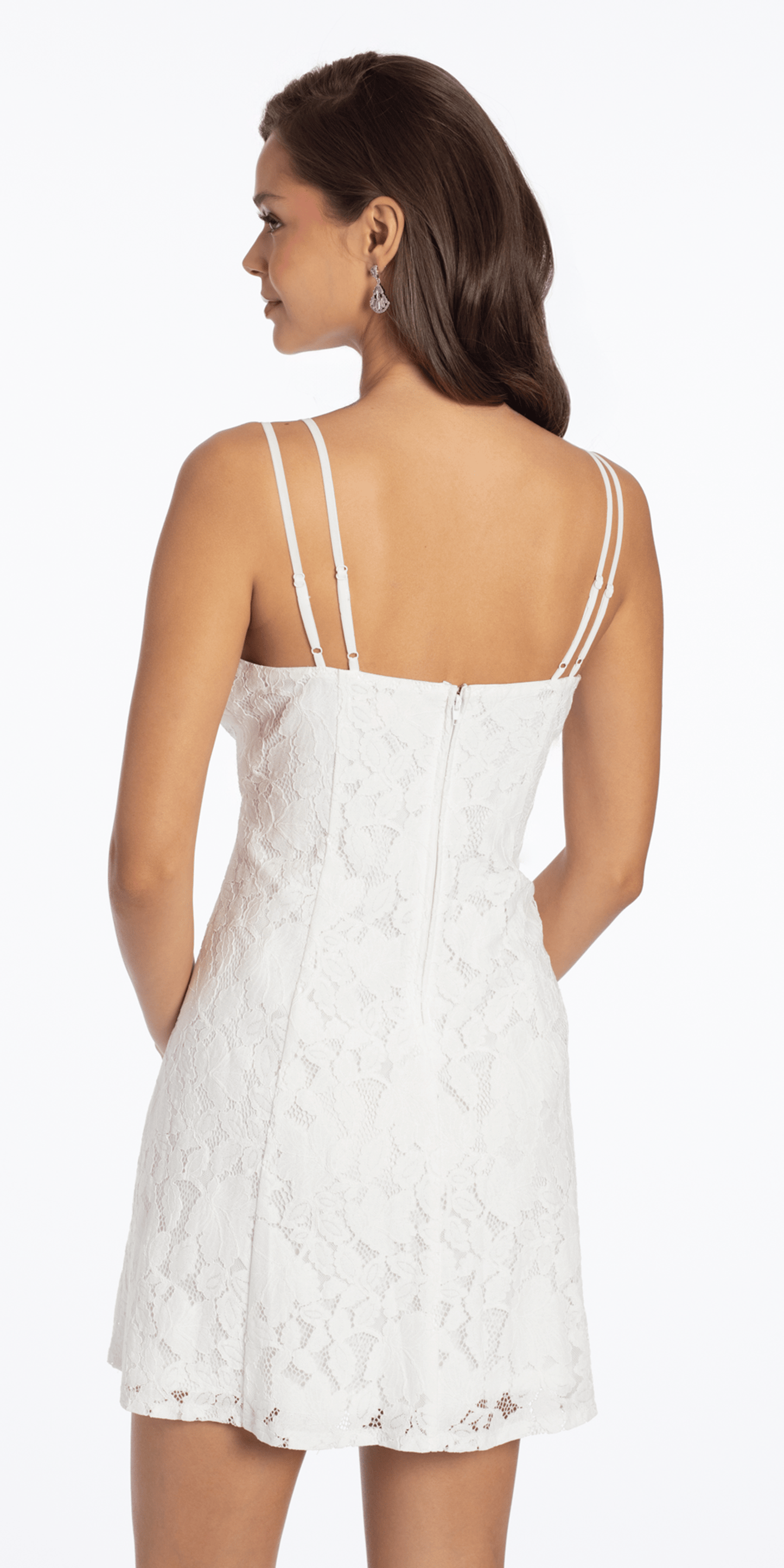 Open Lace Skater Dress with Pleated Chiffon Neckline - Camille La Vie