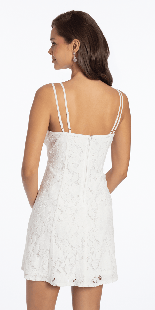 ivory/size/s/missy/Camille La Vie/Open Lace Skater Dress with Pleated Chiffon Neckline /back