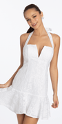 Jacquard Lace Halter Notch Neck Single Tier Dress - Camille La Vie