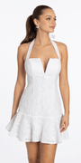 Jacquard Lace Halter Notch Neck Single Tier Dress - Camille La Vie