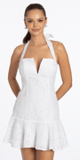 Jacquard Lace Halter Notch Neck Single Tier Dress - Camille La Vie