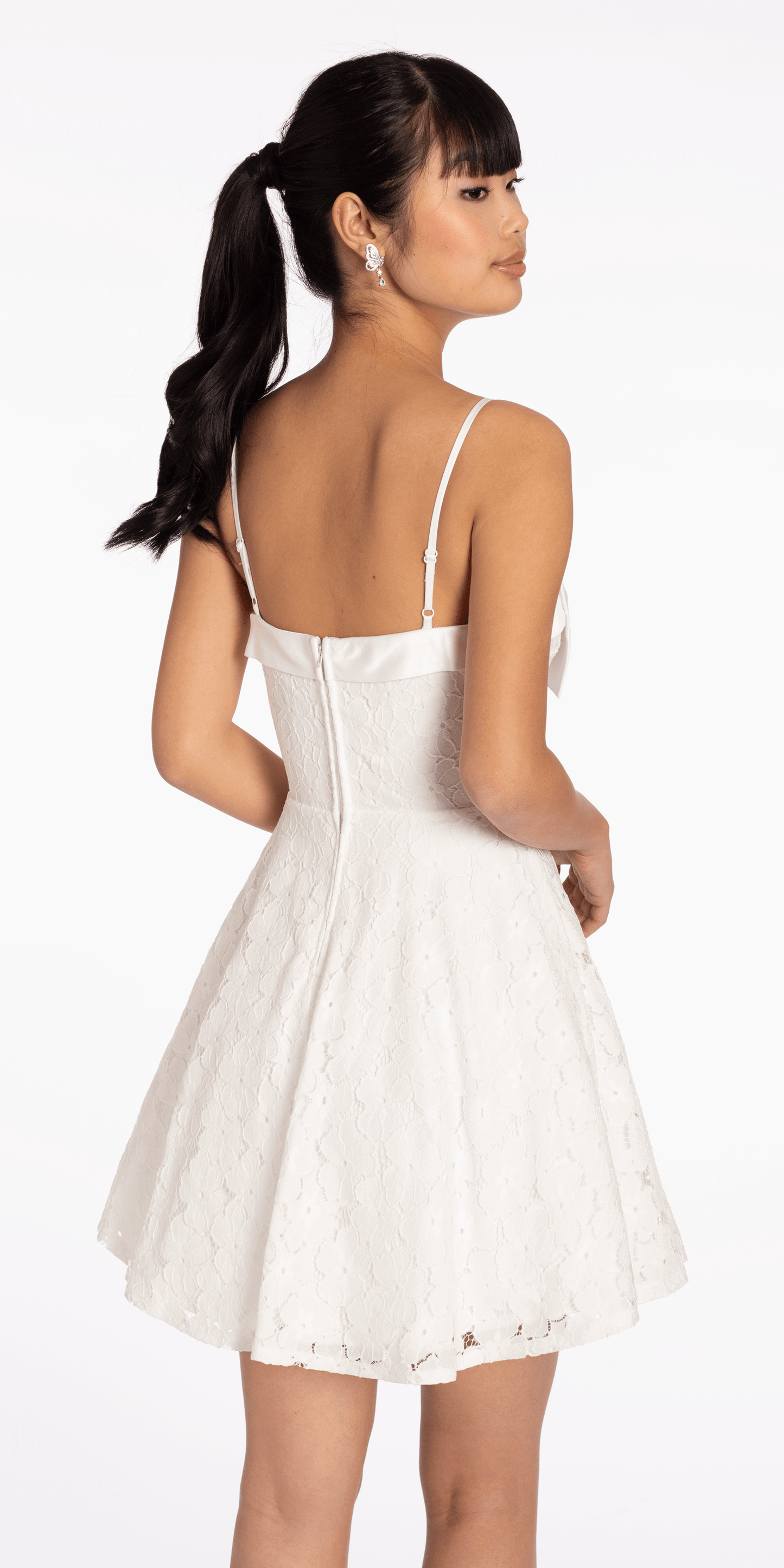 Floral Lace Fit and Flare Dress with Satin Bow - Camille La Vie