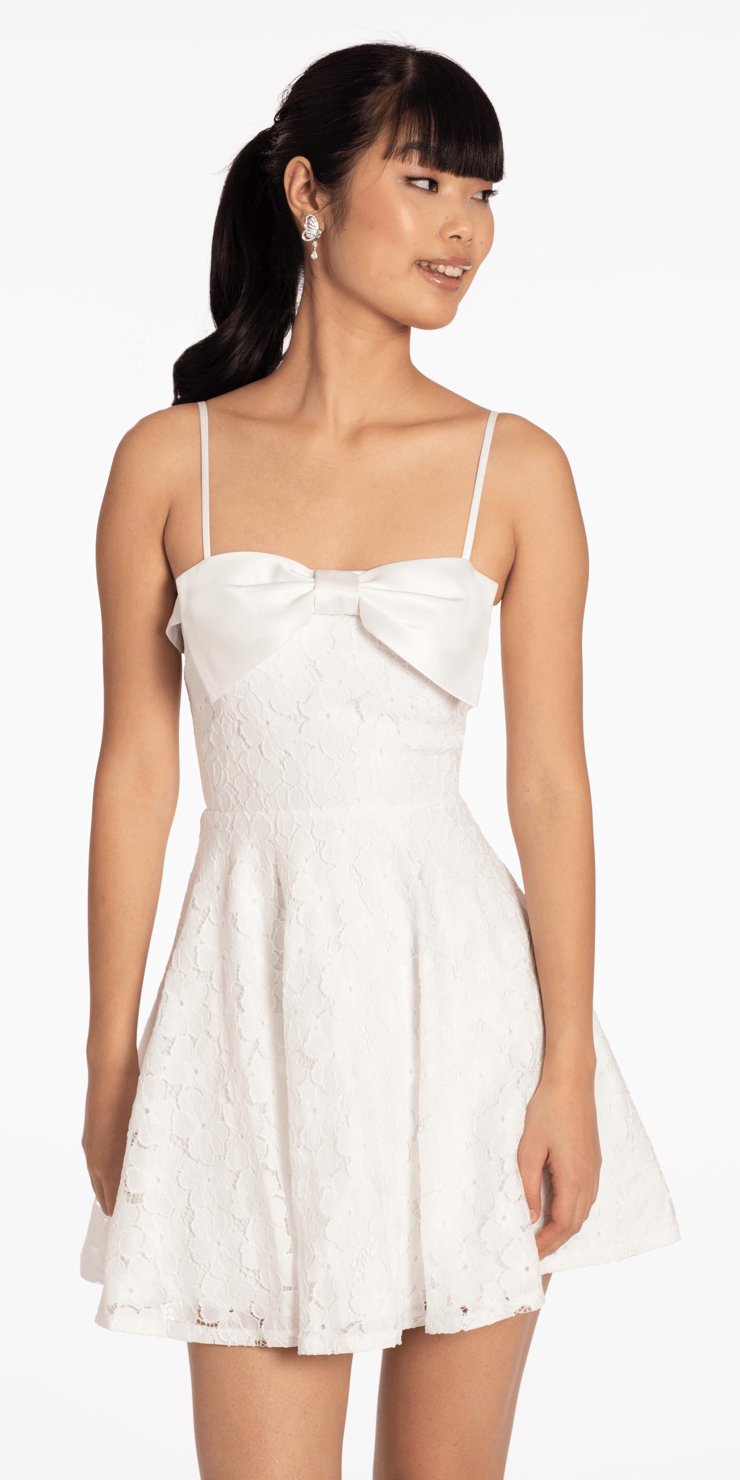 Floral Lace Fit and Flare Dress with Satin Bow - Camille La Vie
