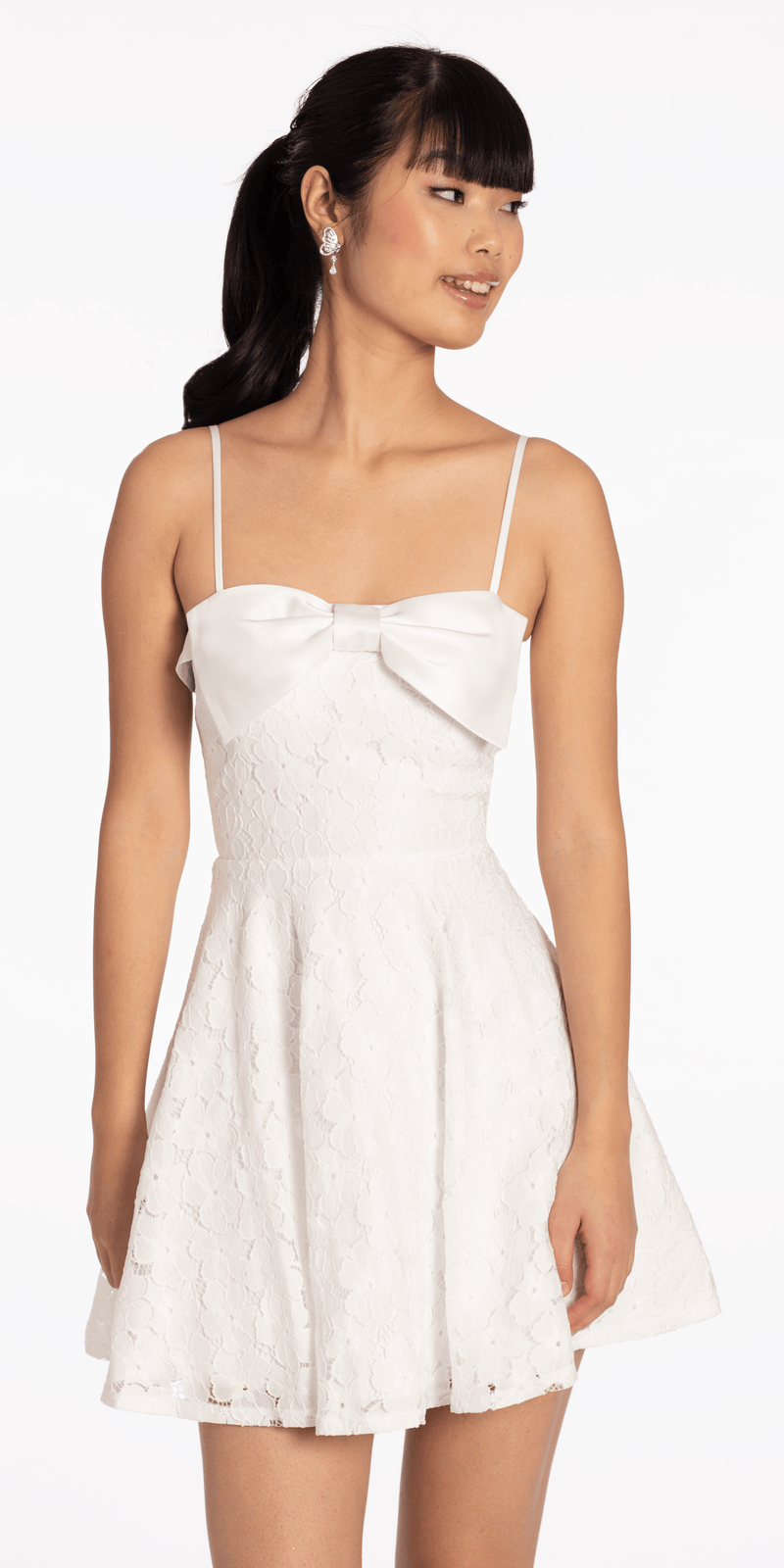 Floral Lace Fit and Flare Dress with Satin Bow - Camille La Vie