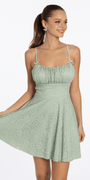 Floral Lace Skater Dress with Pleated Scoop Neck - Camille La Vie