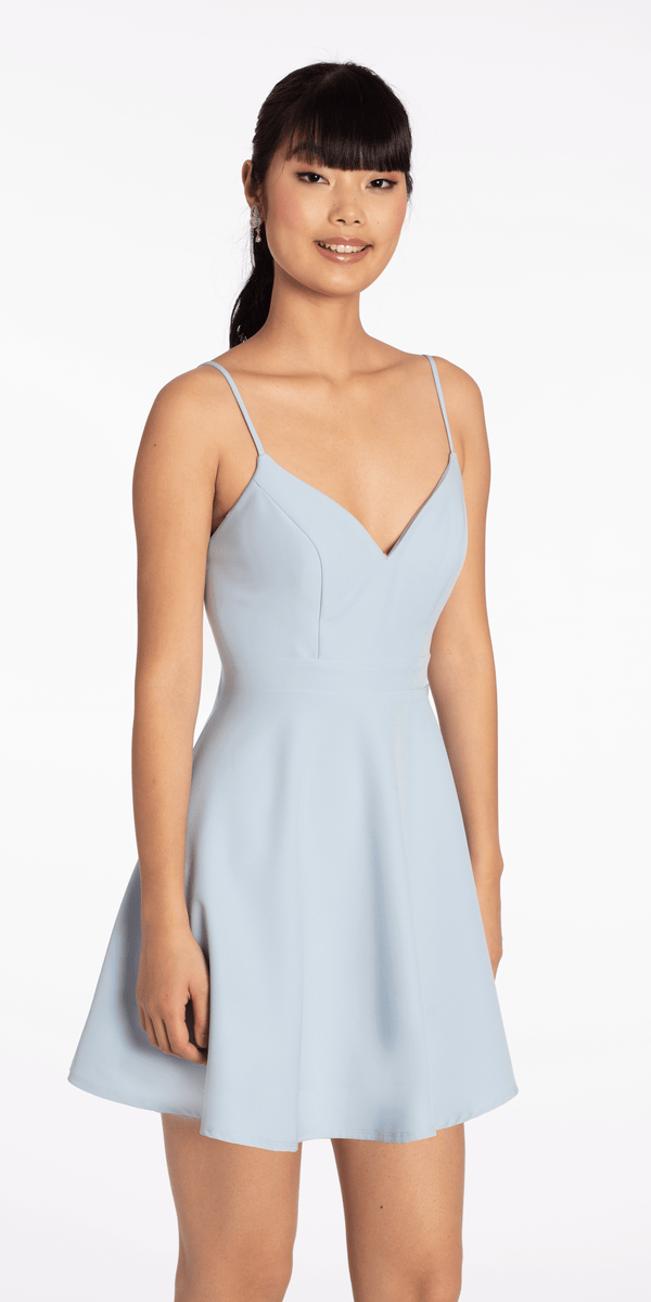V Back Scuba Skater Dress with Pearl Bow - Camille La Vie