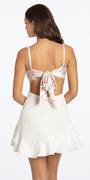 Satin Tie Back Crepe Dress with Asymmetrical Tiered Hem Dress - Camille La Vie
