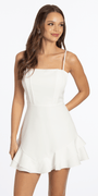 Satin Tie Back Crepe Dress with Asymmetrical Tiered Hem Dress - Camille La Vie