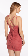 Strappy Back Lace Up Glitter Ruched Bodycon Dress - Camille La Vie