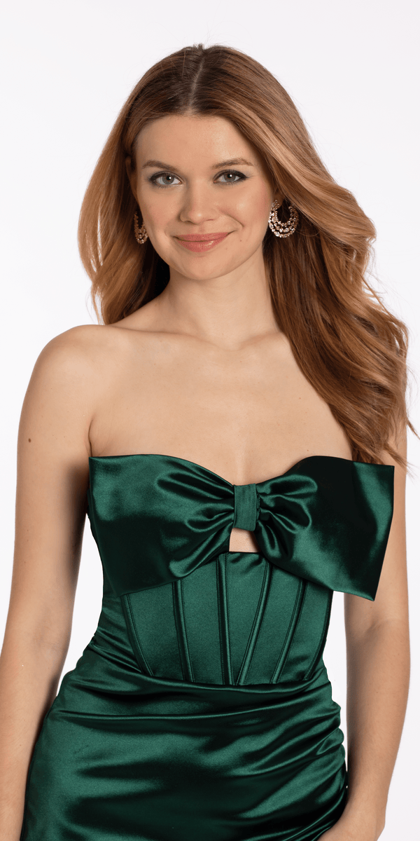 Bow Front Corset Satin Bodycon Dress - Camille La Vie