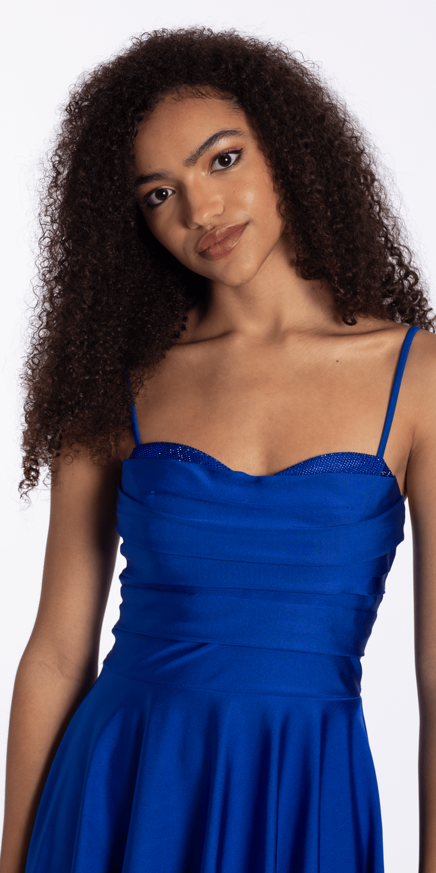 Camille La Vie Stretch Satin Sweetheart Skater Dress with Pleats