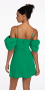 Knit Jacquard Plunge Puff Sleeve Fit and Flare Dress - Camille La Vie