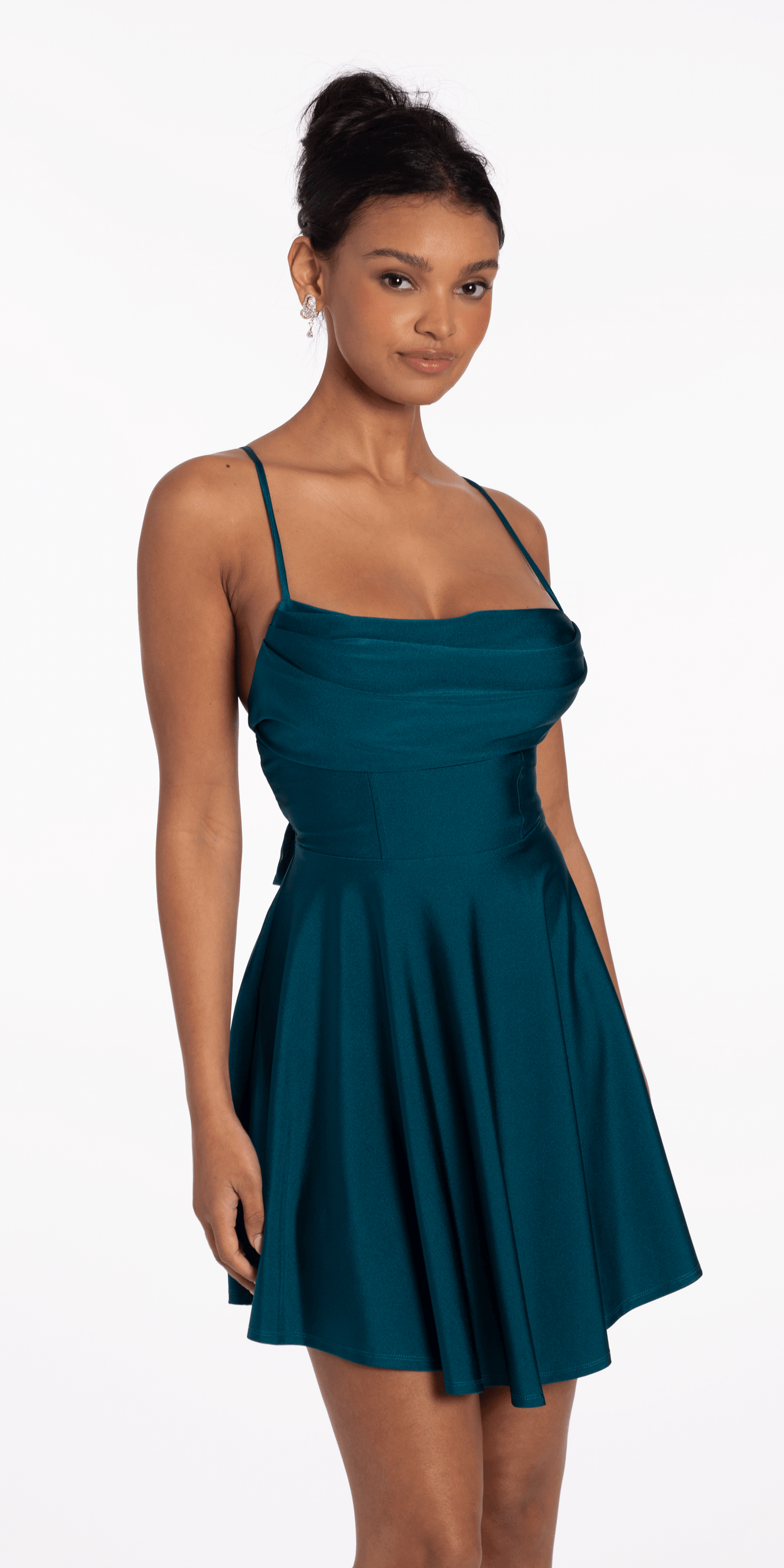 Stretch Satin Drape Tie Back Skater - Camille La Vie
