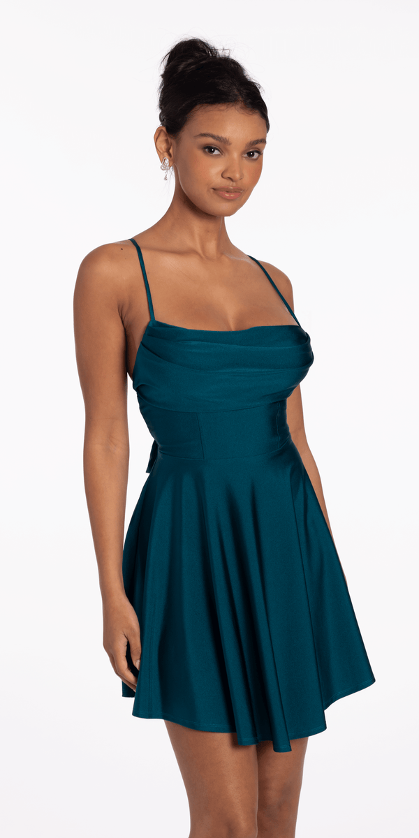 Stretch Satin Drape Tie Back Skater - Camille La Vie