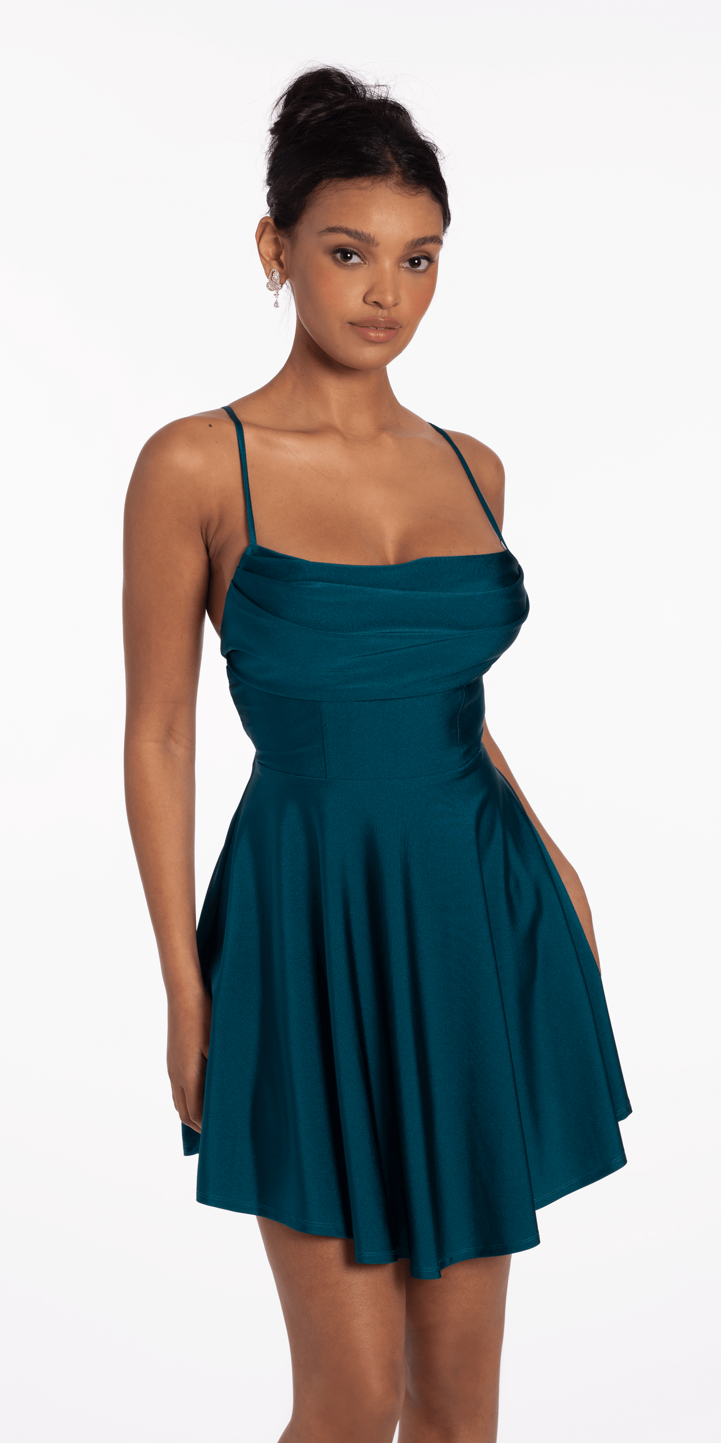 Stretch Satin Drape Tie Back Skater - Camille La Vie