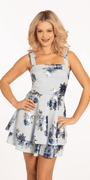 Square Neck Two Tired Foil Flower Skater Dress - Camille La Vie