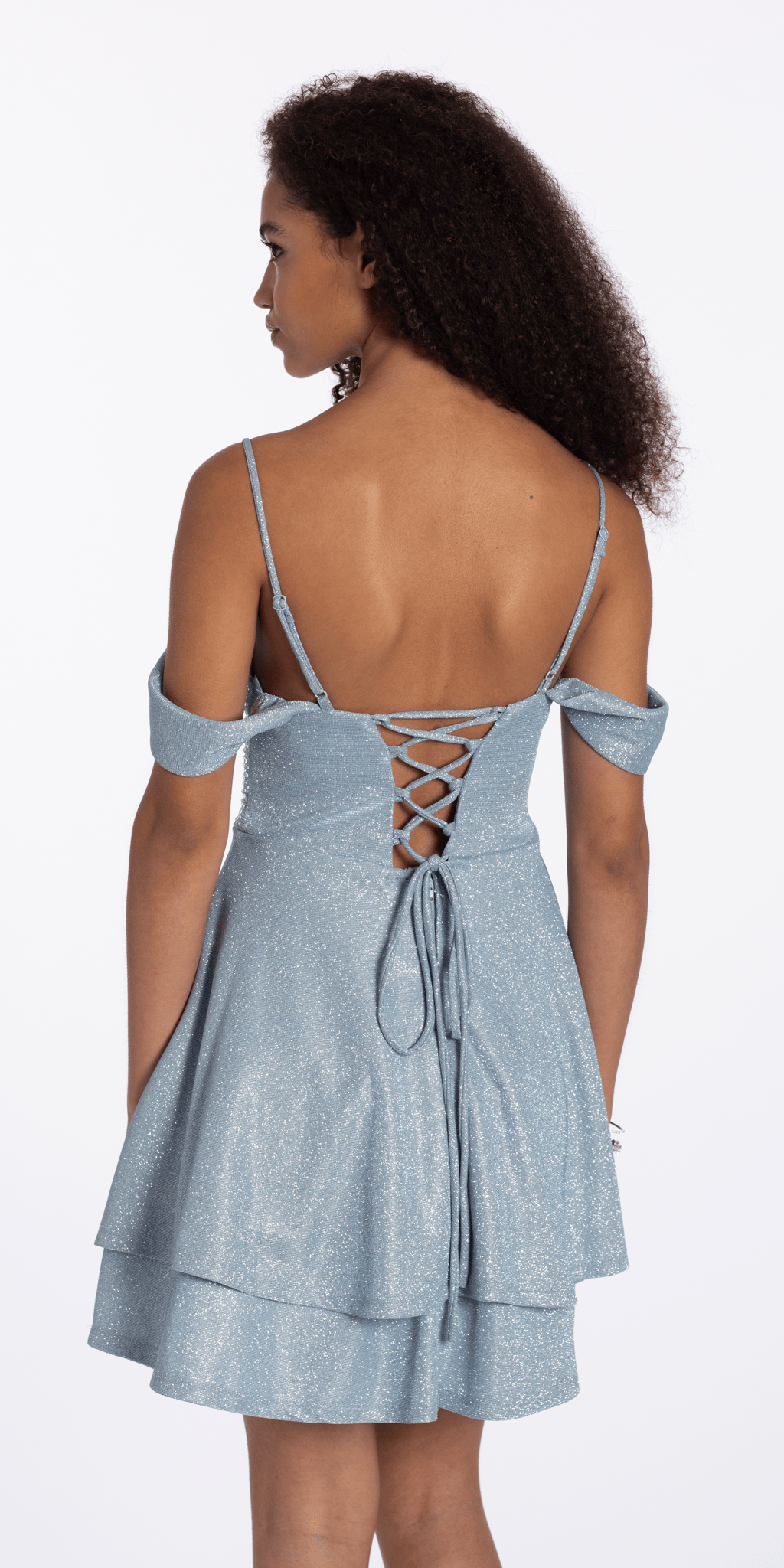 Camille La Vie Shimmer Off the Shoulder Embellished Corset Fit and Flare Dress