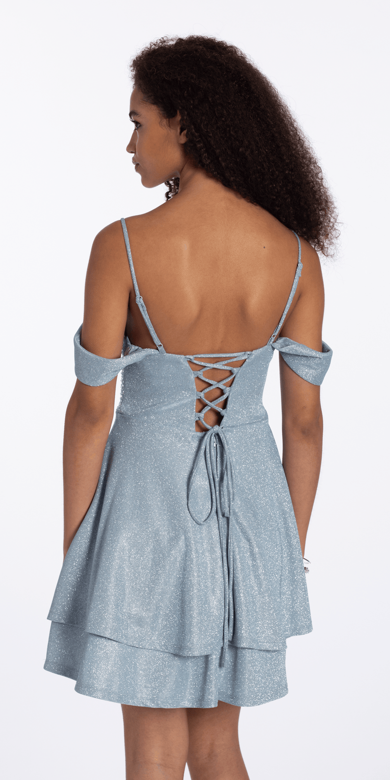 Camille La Vie Shimmer Off the Shoulder Embellished Corset Fit and Flare Dress
