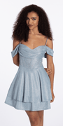 Camille La Vie Shimmer Off the Shoulder Embellished Corset Fit and Flare Dress